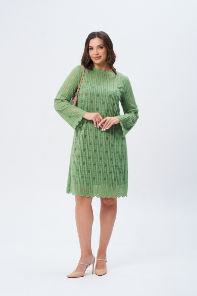 Платье кружевное А-образное с ажурной стойкой Verita 2339 зелень - фото 7