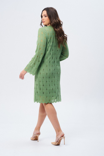 Платье кружевное А-образное с ажурной стойкой Verita 2339 зелень - фото 3