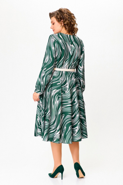 Платье с нагрудными вытачками и расклешенной юбкой Swallow 807 изумруд/бежевые_разводы - фото 11