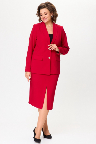 Юбка прямого силуэта с разрезом-шлицей деловой стиль БелЭльСтиль 597-2_47_22 красный однотон - фото 1