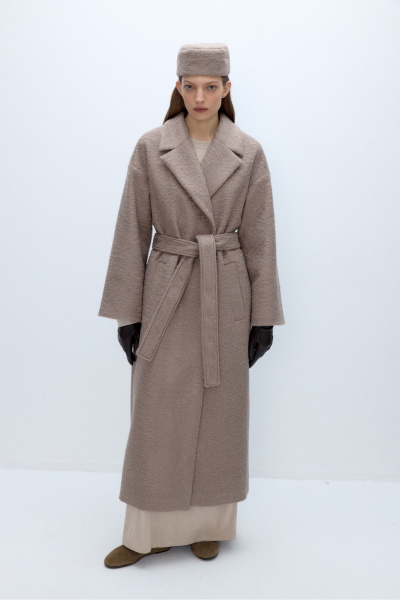Бежевое демисезонное пальто с поясом и прорезными карманами PiRS 5673 бежевый - фото 3