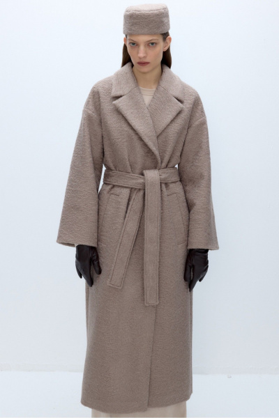 Бежевое демисезонное пальто с поясом и прорезными карманами PiRS 5673 бежевый - фото 2