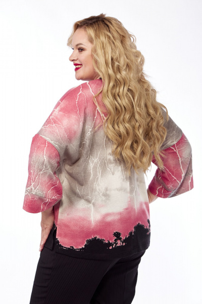 Демисезонная яркая трикотажная блуза с принтом Abbi 4053 розово-черный - фото 2