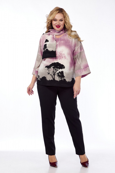 Демисезонная трикотажная блуза с пейзажным принтом Abbi 4054 фиолетово-черный - фото 12