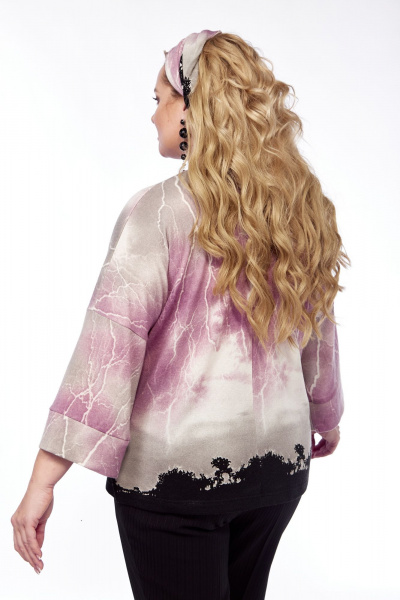 Демисезонная трикотажная блуза с пейзажным принтом Abbi 4054 фиолетово-черный - фото 2