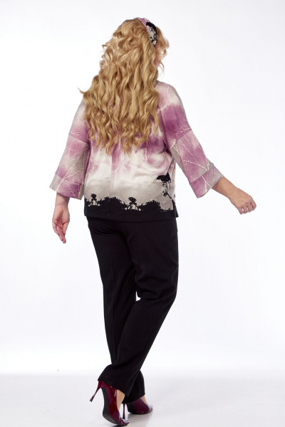 Демисезонная трикотажная блуза с пейзажным принтом Abbi 4054 фиолетово-черный - фото 6