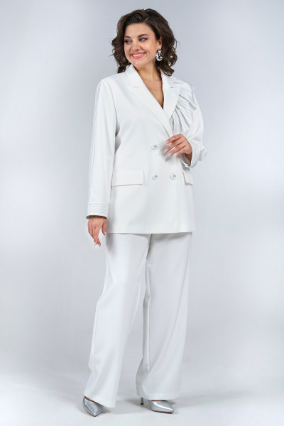 Нарядный свободный жакет и свободные широкие брюки из текстиля Alani Collection 2017 молоко - фото 1