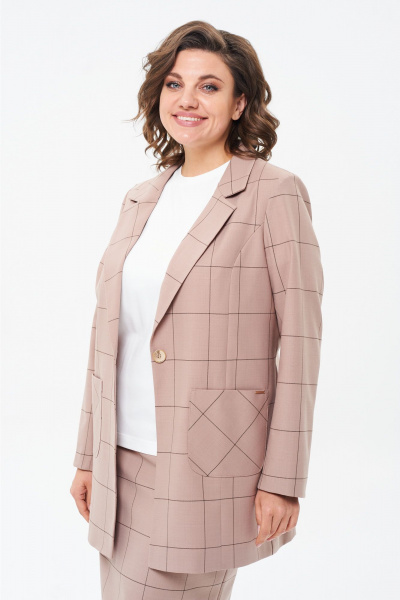 Деловой бежевый 3-предметный комплект: жакет, юбка, блуза Rishelie 837 бежевый - фото 9