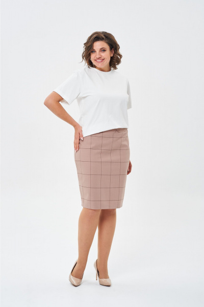 Деловой бежевый 3-предметный комплект: жакет, юбка, блуза Rishelie 837 бежевый - фото 5