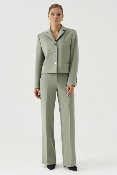 Деловой зелёный жакет с рельефами и карманами Панда 192530w оливковый - фото 4