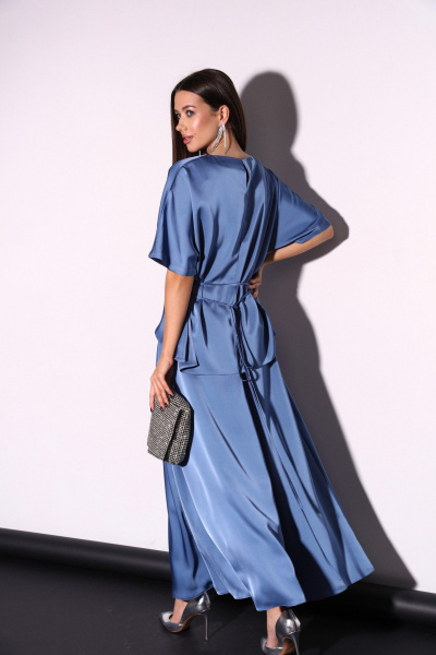 Костюм 2ка из атласа с юбкой миди и свободной блузой LM К5013 аквамарин - фото 8
