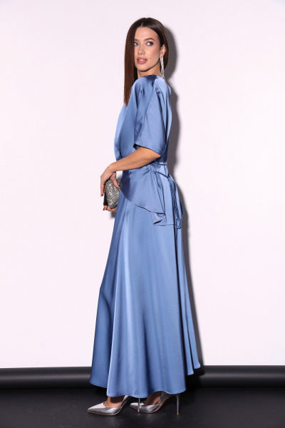 Костюм 2ка из атласа с юбкой миди и свободной блузой LM К5013 аквамарин - фото 7
