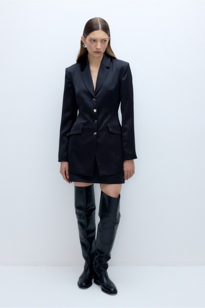 Костюм 2-ка жакет и юбка из атласа PiRS 5704 черный - фото 7