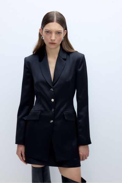 Костюм 2-ка жакет и юбка из атласа PiRS 5704 черный - фото 5