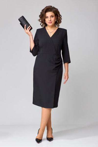 Черное платье с асимметричным вырезом и стразами Орхидея 1497 - фото 2