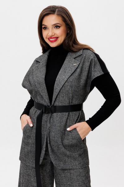 Элегантный костюм из текстиля с длинным жилетом и палаццо Michel chic 1404 темно-серый - фото 8