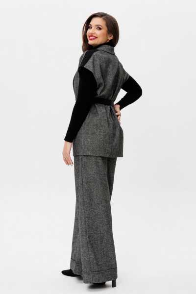 Элегантный костюм из текстиля с длинным жилетом и палаццо Michel chic 1404 темно-серый - фото 6