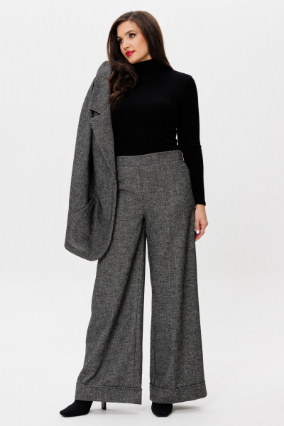 Элегантный костюм из текстиля с длинным жилетом и палаццо Michel chic 1404 темно-серый - фото 5