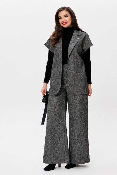 Элегантный костюм из текстиля с длинным жилетом и палаццо Michel chic 1404 темно-серый - фото 3