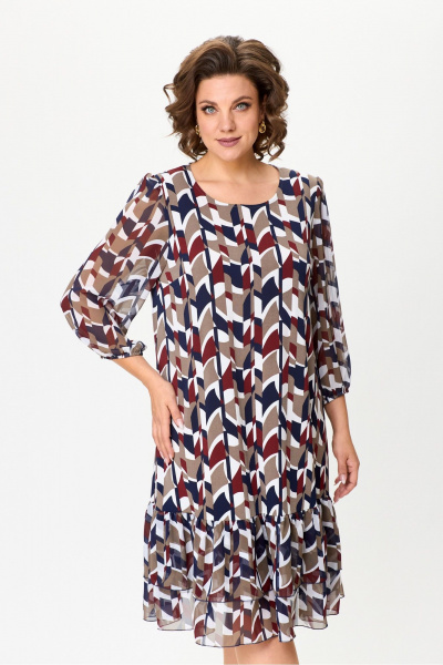 Мультиколорное платье из трикотажа и экокожи для любого события DaLi 4425.1 мультиколор - фото 2