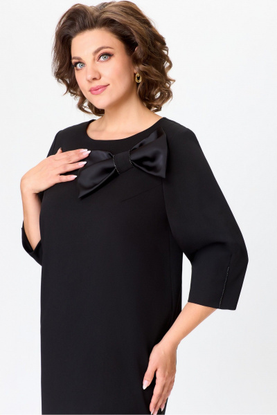 Классическое платье из текстиля с украшениями DaLi 7014 черный - фото 2