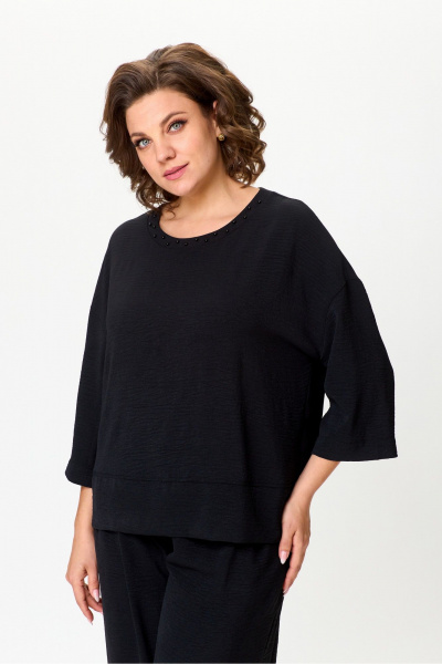 Черная блуза и брюки из текстиля для повседневных образов DaLi 3689.2 чёрный - фото 2