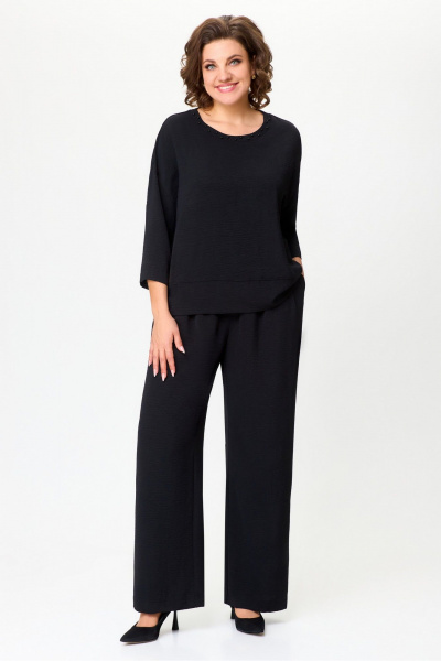 Черная блуза и брюки из текстиля для повседневных образов DaLi 3689.2 чёрный - фото 1