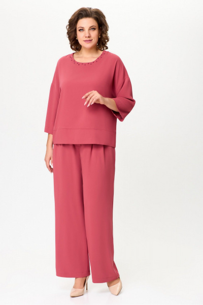 Красный комплект блузы и брюк из текстиля для ежедневных образов DaLi 3689.2 коралл - фото 5