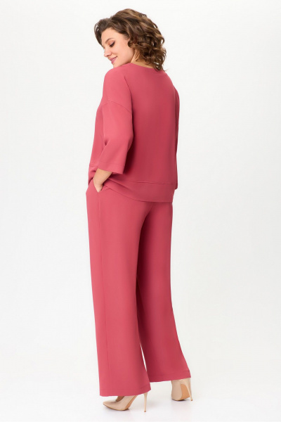 Красный комплект блузы и брюк из текстиля для ежедневных образов DaLi 3689.2 коралл - фото 3