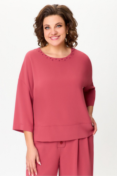 Красный комплект блузы и брюк из текстиля для ежедневных образов DaLi 3689.2 коралл - фото 1