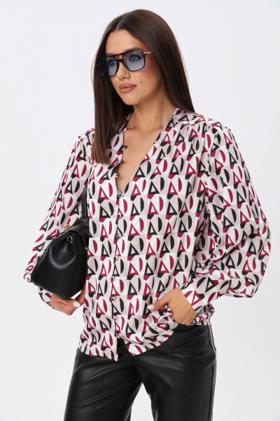 Модная блуза из ткани с геометрическим принтом и V-вырезом LM ВИ1621 геометрия - фото 12