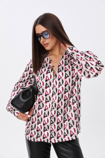 Модная блуза из ткани с геометрическим принтом и V-вырезом LM ВИ1621 геометрия - фото 11
