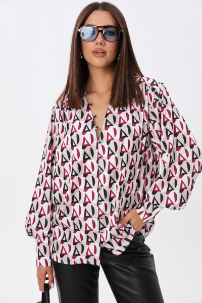 Модная блуза из ткани с геометрическим принтом и V-вырезом LM ВИ1621 геометрия - фото 1