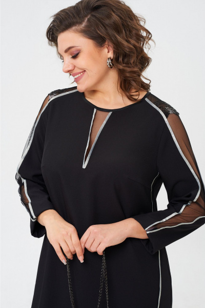 Круглогодичное нарядное платье из текстиля с сетчатыми вставками Aira Style 24412 черный - фото 8