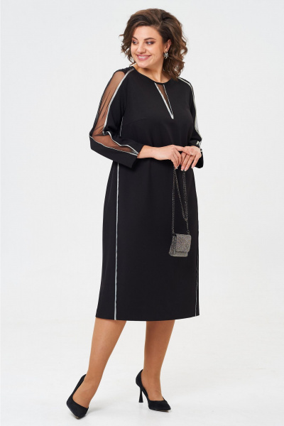 Круглогодичное нарядное платье из текстиля с сетчатыми вставками Aira Style 24412 черный - фото 7