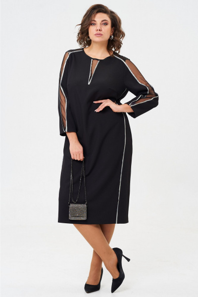Круглогодичное нарядное платье из текстиля с сетчатыми вставками Aira Style 24412 черный - фото 6