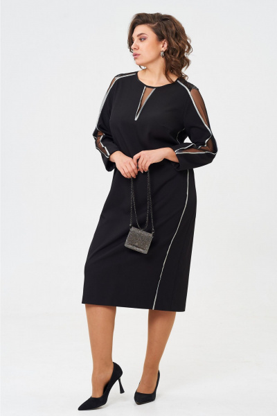 Круглогодичное нарядное платье из текстиля с сетчатыми вставками Aira Style 24412 черный - фото 5