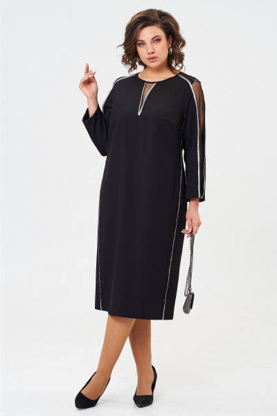 Круглогодичное нарядное платье из текстиля с сетчатыми вставками Aira Style 24412 черный - фото 1