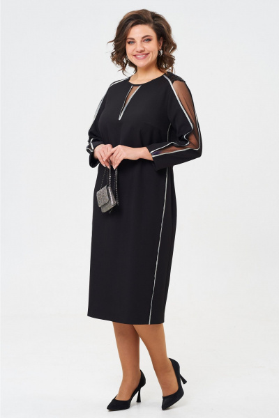 Круглогодичное нарядное платье из текстиля с сетчатыми вставками Aira Style 24412 черный - фото 4