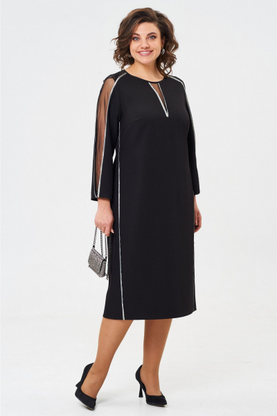 Круглогодичное нарядное платье из текстиля с сетчатыми вставками Aira Style 24412 черный - фото 3