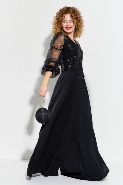 Нарядный костюм из трикотажа с блузой и брюками-юбкой Euromoda 574 - фото 3