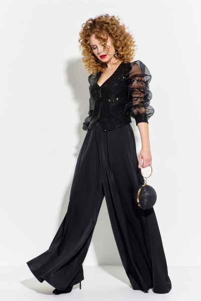 Нарядный костюм из трикотажа с блузой и брюками-юбкой Euromoda 574 - фото 2