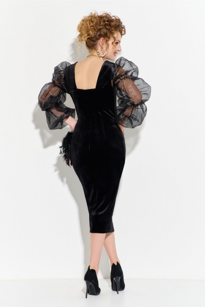 Платье нарядное из бархата и органзы с низким вырезом Euromoda 580 - фото 3