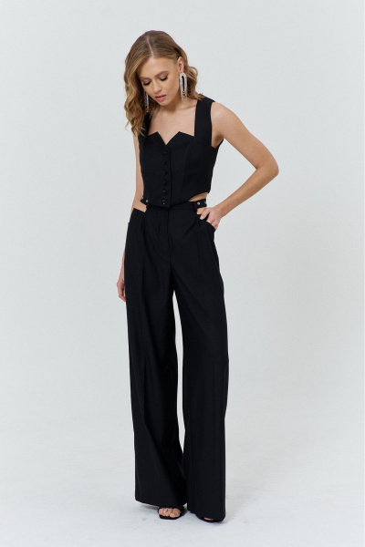 Круглый укороченный жилет с фигурной линией низа для повседневных образов COCKTAIL M105-1 черный - фото 2