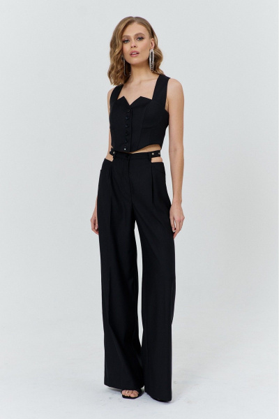 Круглый укороченный жилет с фигурной линией низа для повседневных образов COCKTAIL M105-1 черный - фото 1