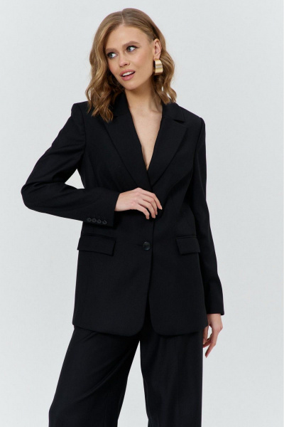 Круглогодичный костюм: жакет и брюки с рельефами и воротником пиджачного типа COCKTAIL M112-1 черный - фото 8