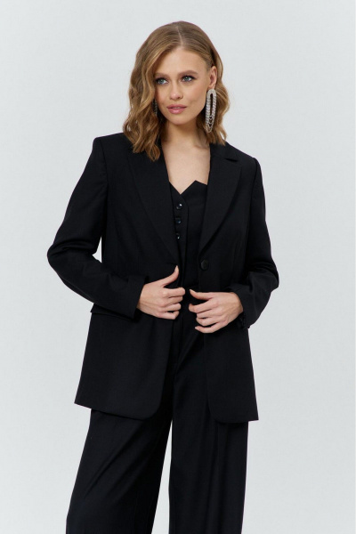 Круглогодичный костюм: жакет и брюки с рельефами и воротником пиджачного типа COCKTAIL M112-1 черный - фото 5