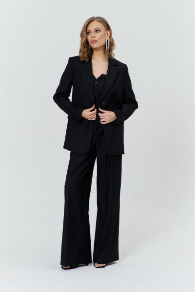 Круглогодичный костюм: жакет и брюки с рельефами и воротником пиджачного типа COCKTAIL M112-1 черный - фото 4