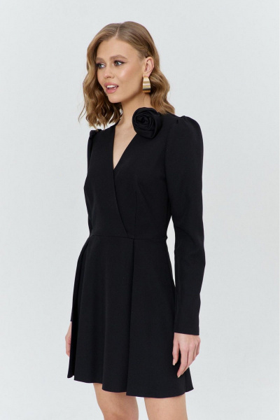 Платье с бриллиантовым силуэтом и съемной брошью для нарядных выходов COCKTAIL M108-1 черный - фото 5