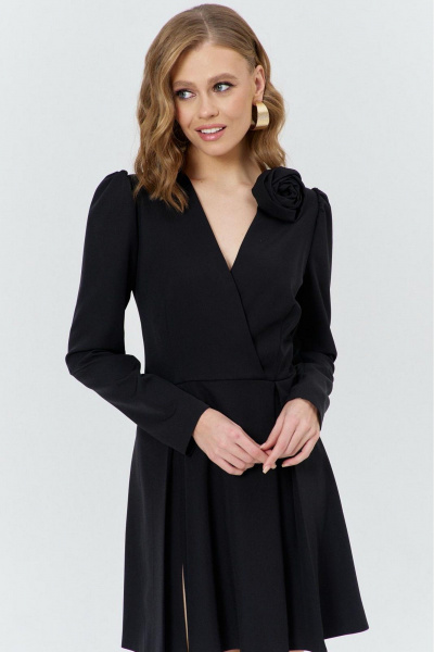 Платье с бриллиантовым силуэтом и съемной брошью для нарядных выходов COCKTAIL M108-1 черный - фото 4